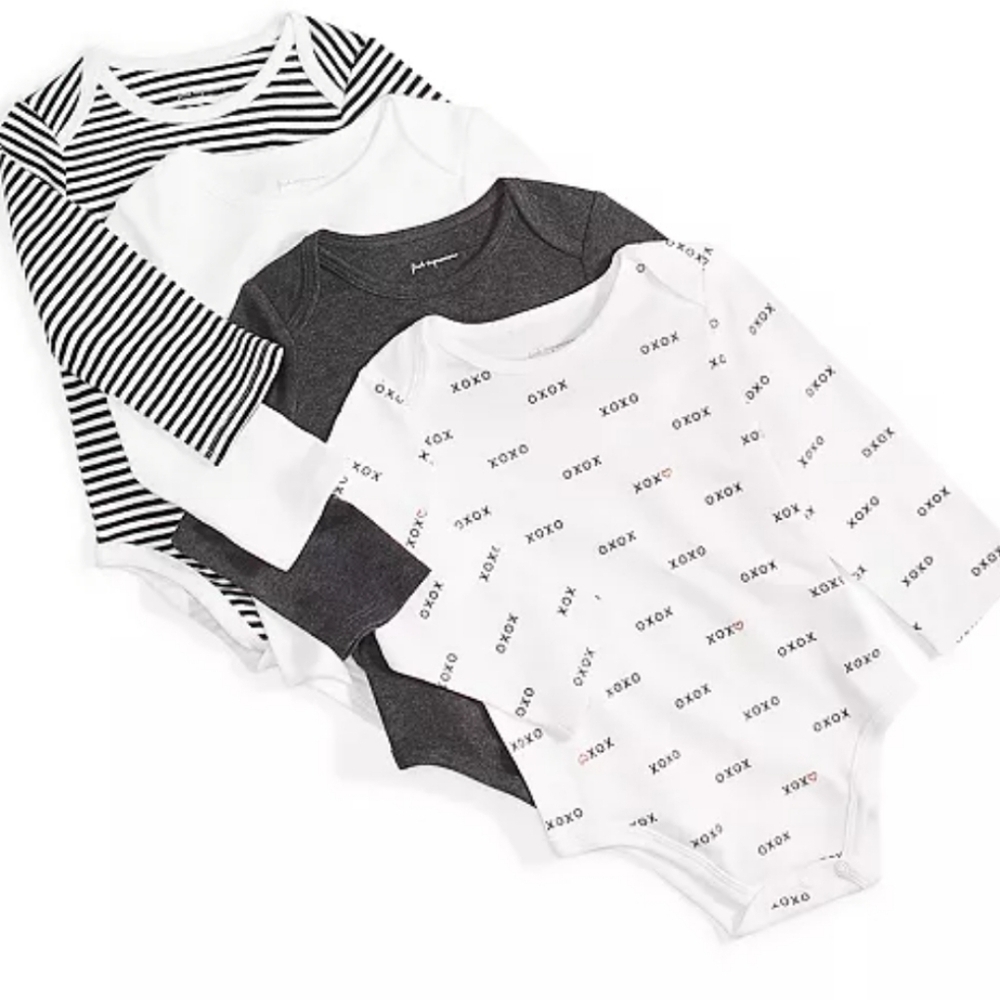 NWT First Impressions Long Sleeve 4 Pc Black, White, and Gray Bodysuit Set ~NB